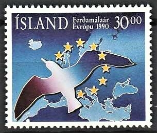 FRIMÆRKER ISLAND | 1990 - AFA 729 - Europæisk turistår - 30,00 kr. flerfarvet - Postfrisk